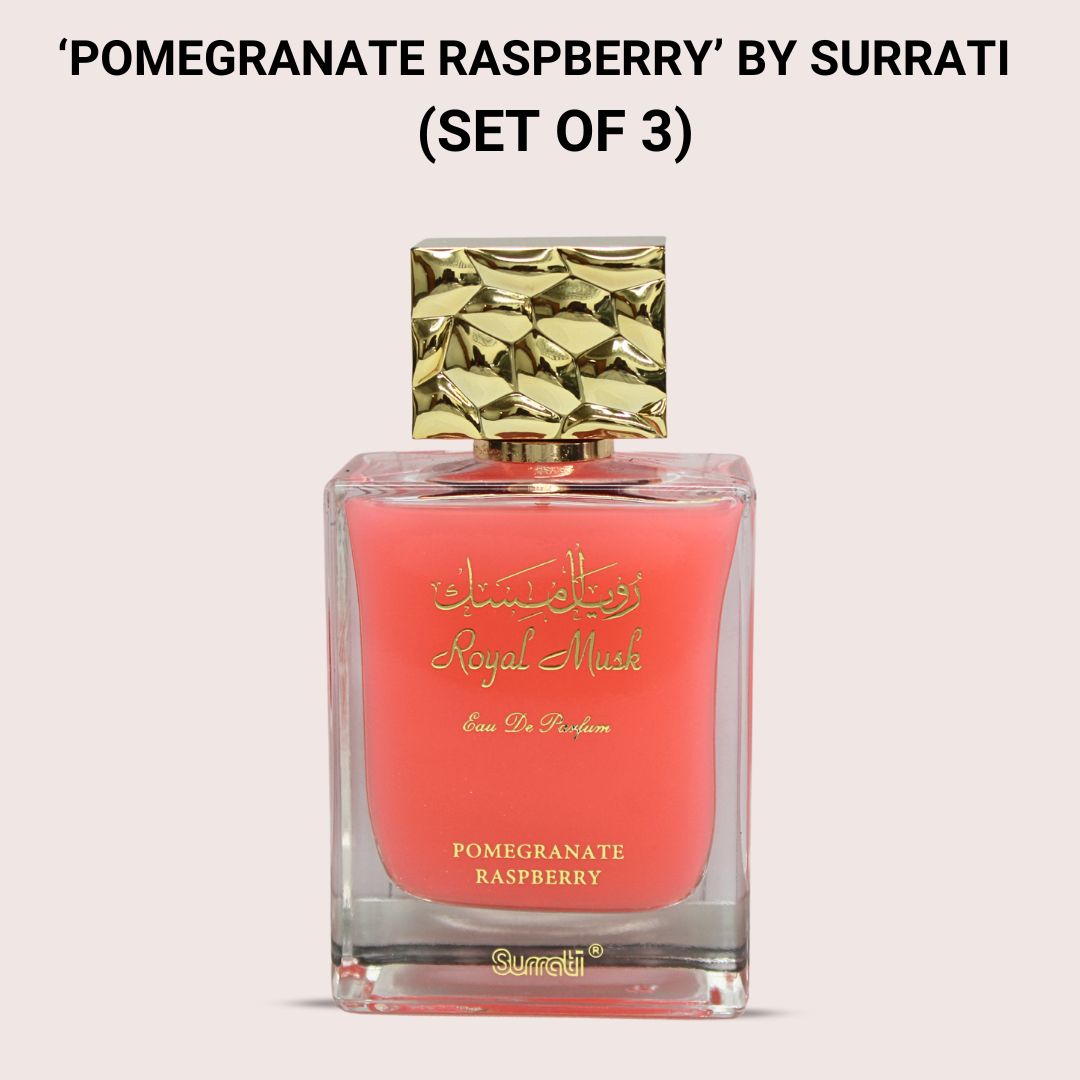 Royal Musk Pomegranate Raspberry EDP Spray 100ML (3.4 OZ) By SURRATI | Exotic Fragrances for Men & Women. (PACK OF 3) - Intense Oud