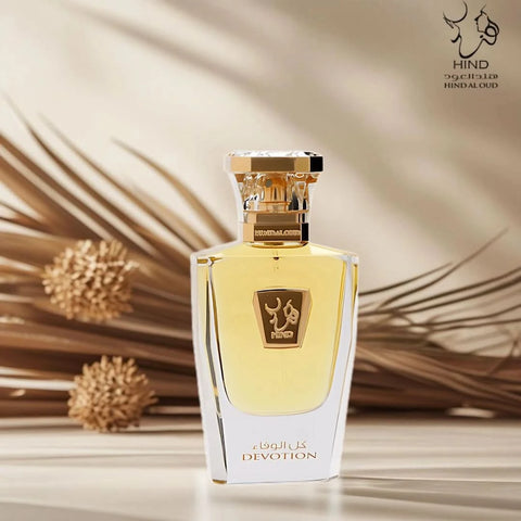 Hind Al Oud Devotion Parfum Eau de Parfum spray 50ml bottle with elegant packaging and floral fragrance accents.