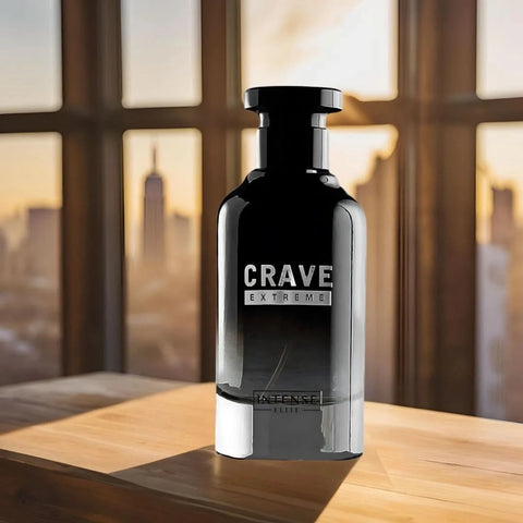 Intense Elite Crave Extreme Eau de Parfum spray 100ml with velvet pouch, showcasing the elegant fragrance bottle and packaging.