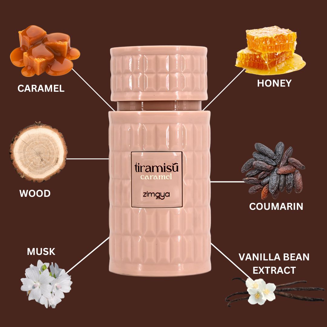 Tiramisu Caramel Eau De Parfum Spray 100ML (3.4 OZ) by Zimaya | A Sweet Blend of Caramel, Honey & Whiskey for a Sensual & Slightly Boozy Fragrance. - Intense Oud