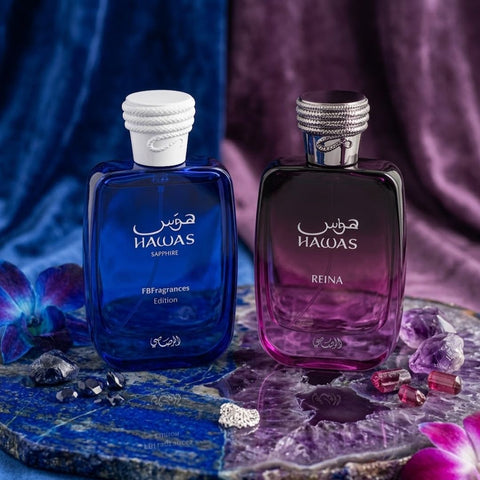 Hawas Reina & Sapphire Eau de Parfum Sprays 100ml (3.4 oz) by Rasasi (Bundle)
