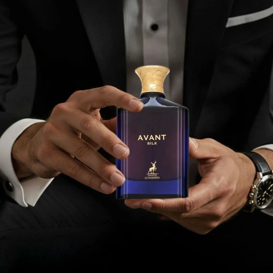 Maison Alhambra Avant Silk Eau de Parfum spray 100ml bottle with elegant design, showcasing the luxurious fragrance.