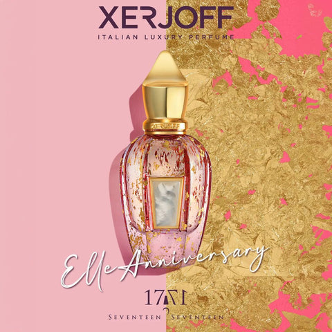 Xerjoff Elle Anniversary Parfum Spray 50ml bottle with elegant packaging and a sleek, transparent glass design.