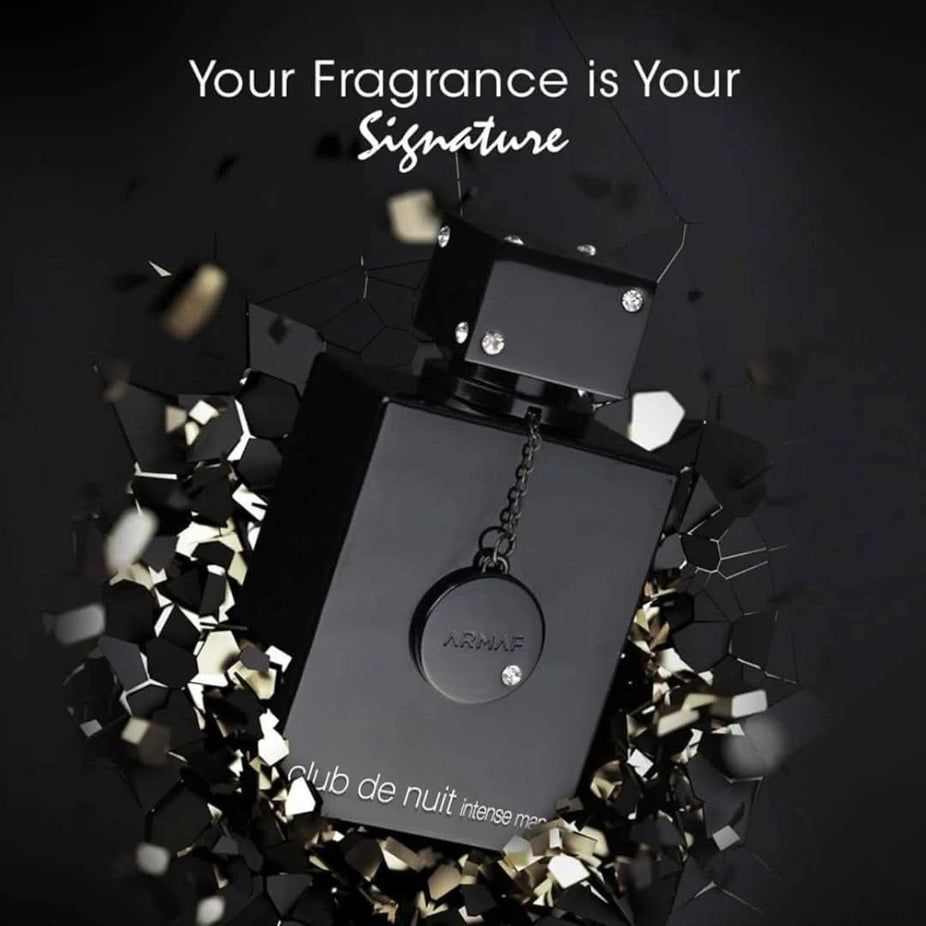Armaf Club De Nuit Intense Man Eau de Parfum spray bottle, 200ml, with sleek black design and silver accents.
