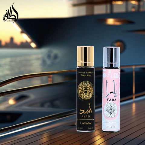 Asad & Yara Eau de Parfum Travel Sprays 12ml by Lattafa | Elevate Any Moment with the Lattafa Travel Duo (Bundle) - Intense Oud