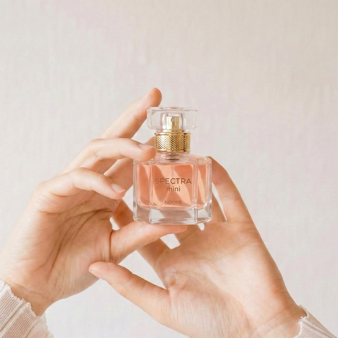 Spectra Mini No. 398 Eau De Parfum spray 25ml bottle, elegant fragrance packaging with a sleek design.