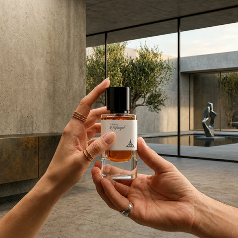 Rifaaqat Eau de Parfum spray by Paris Corner, 80ml bottle, elegant perfume bottle with a sleek design and decorative cap.