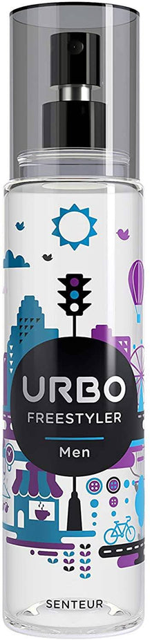 Urbo 6-piece body spray collection for men and women, featuring Artiste, Reveller, and Freestyler body mists in sleek bottles