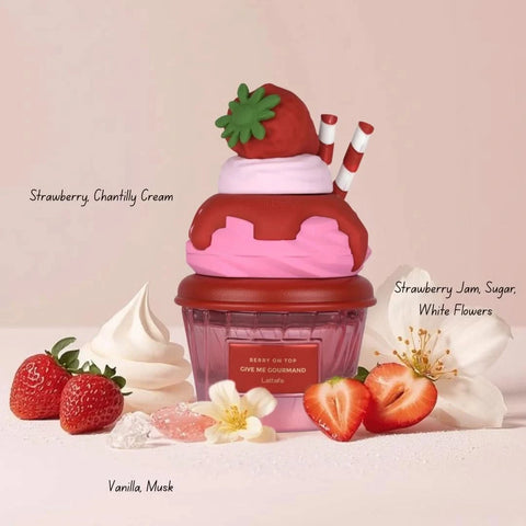 Lattafa Mallow Madness, Cookie Crave & Berry on Top Eau de Parfum bundle with three 75ml spray bottles, featuring colorful packaging.