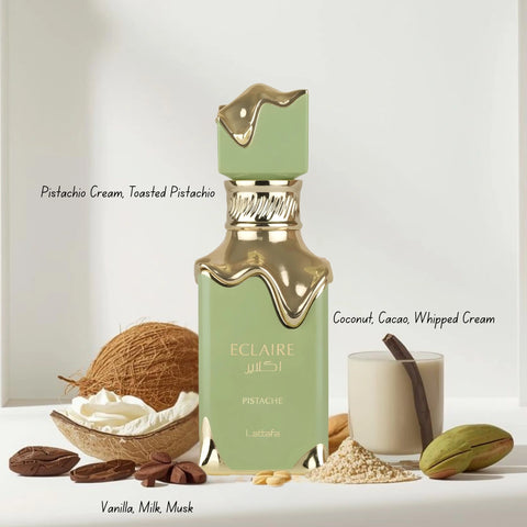 The Pompous Pistachio Bundle - Eclaire Pistache Eau de Parfum Spray 100ml (3.4oz) by Lattafa, Nada Whimsical Eau De Parfum Spray 100ml (3.4 oz) By Paris Corner & Manaal Eau de Parfum Spray 100ml (3.4 oz) by Ard Al Zaafaran