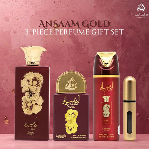 Ansaam Gold 3-Piece Perfume Gift Set by Lattafa Pride (Gift Set) - Intense Oud