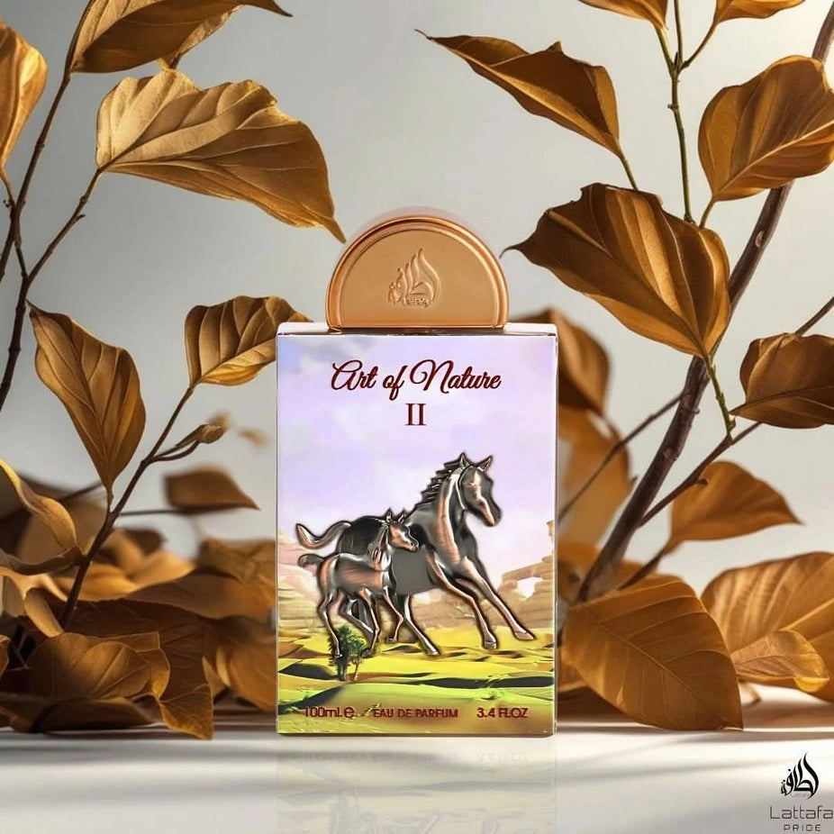 Lattafa Pride Art of Nature II Eau de Parfum spray 100ml, elegant perfume bottle with floral and aromatic design.