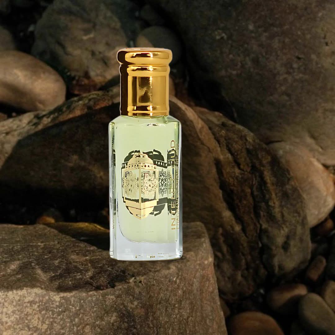Intense Oud Musk Al Bakhoor perfume oil 12ml in a black gift box, loose oil with a rich, aromatic fragrance.