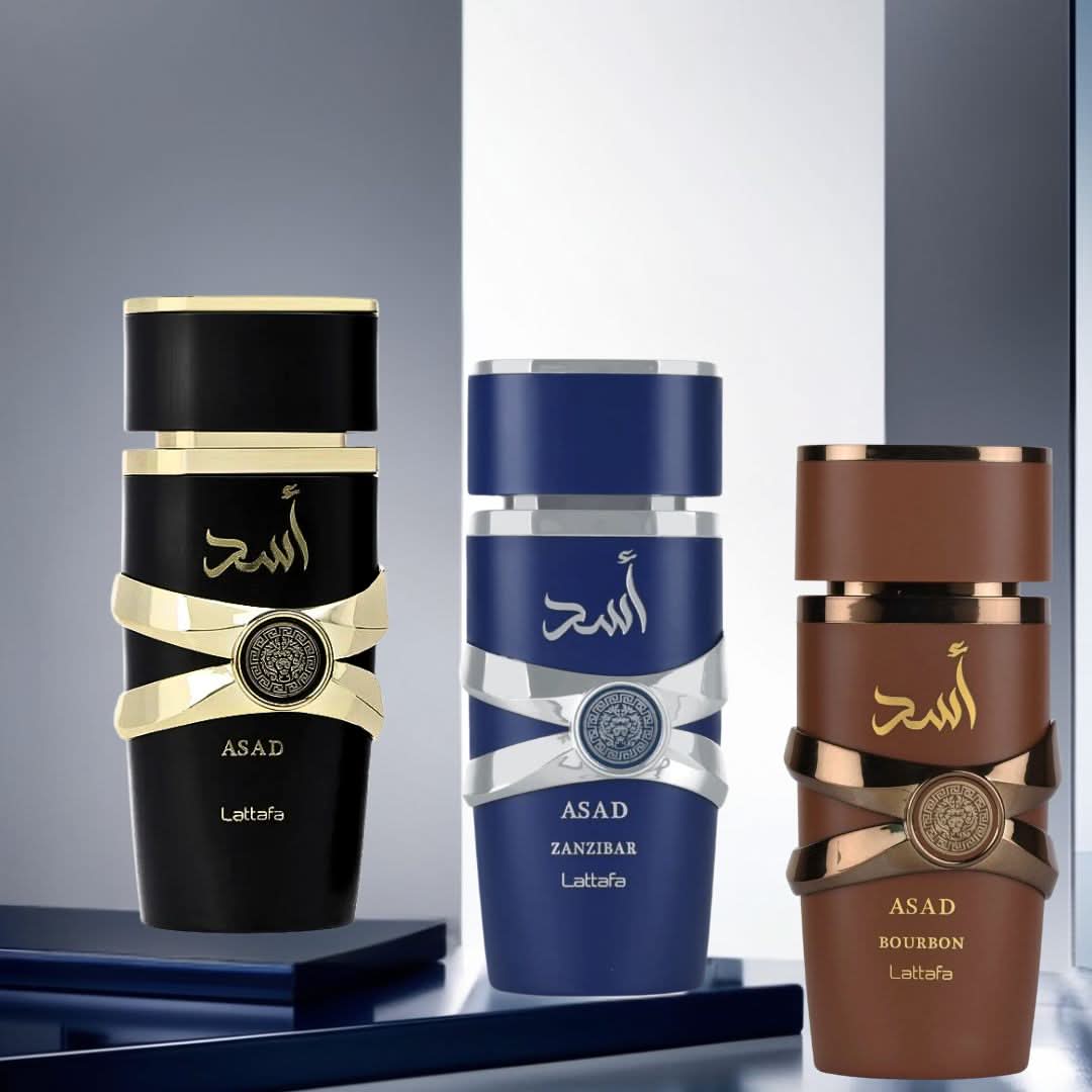 Asad, Asad Zanzibar & Asad Bourbon Eau de Parfum Sprays 100ml (3.4 oz)