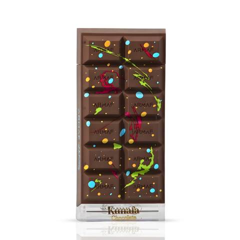 Armaf Dubai Delicacy Kunafa Chocolate Eau de Parfum Spray 70ml with velvet pouch, featuring a sleek perfume bottle.
