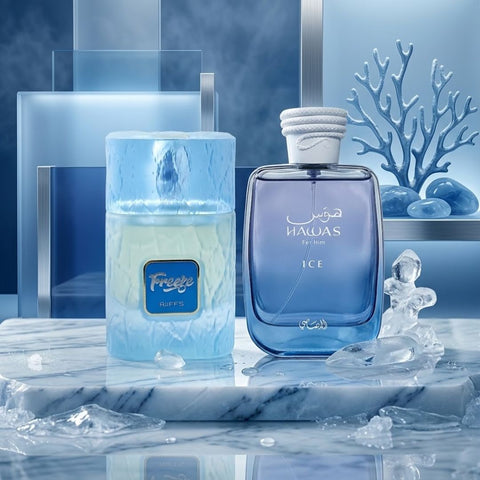 Freeze by Riiffs & Hawas Ice by Rasasi Eau de Parfum Sprays 100ml (3.4 oz) (Bundle)