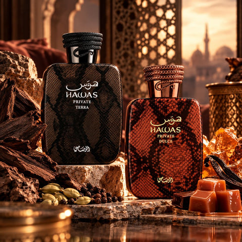 Hawas Private Terra & Dulce Extrait De Parfum Spray 100ml (3.38 oz) by Rasasi (Bundle)