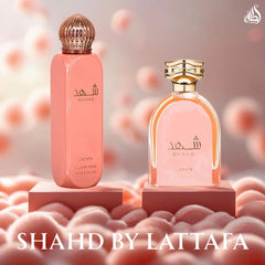 Shahd Eau de Parfum Spray 100ml (3.4 oz) & All Over Spray 150ml (5.07 oz) by Lattafa | Warm, Sweet, Unforgettable (Bundle) - Intense Oud
