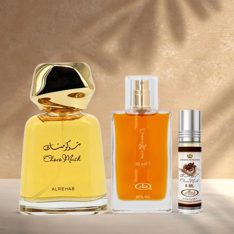 Choco Musk Eau de Parfum 100ml, 50ml & Perfume Oil CPO 6ml by Al Rehab (Bundle) - Intense Oud