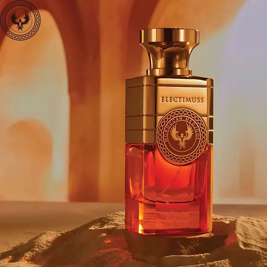 Electimuss London Moroccan Medjool Parfum Spray 100ml EDP bottle with elegant design and floral and citrus notes.
