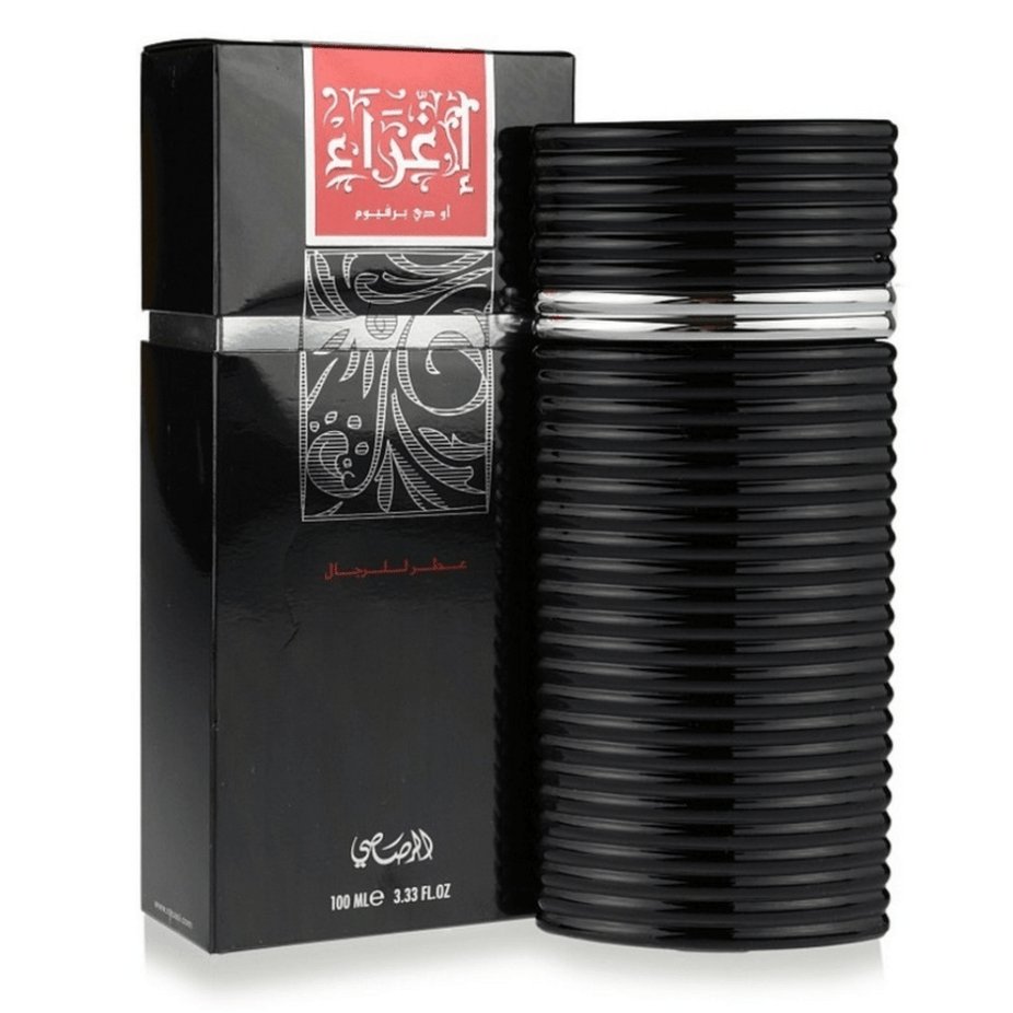 Egra EDP couple set by Rasasi, featuring two 100ml bottles for men and women, with elegant packaging and sleek design.