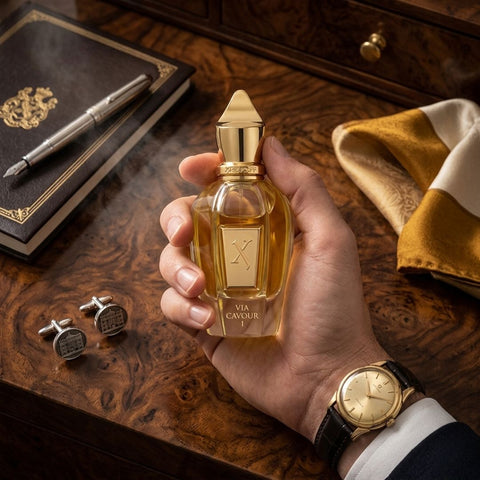 Xerjoff Via Cavour I Parfum Spray 50ml bottle with elegant packaging and floral, woody fragrance design.