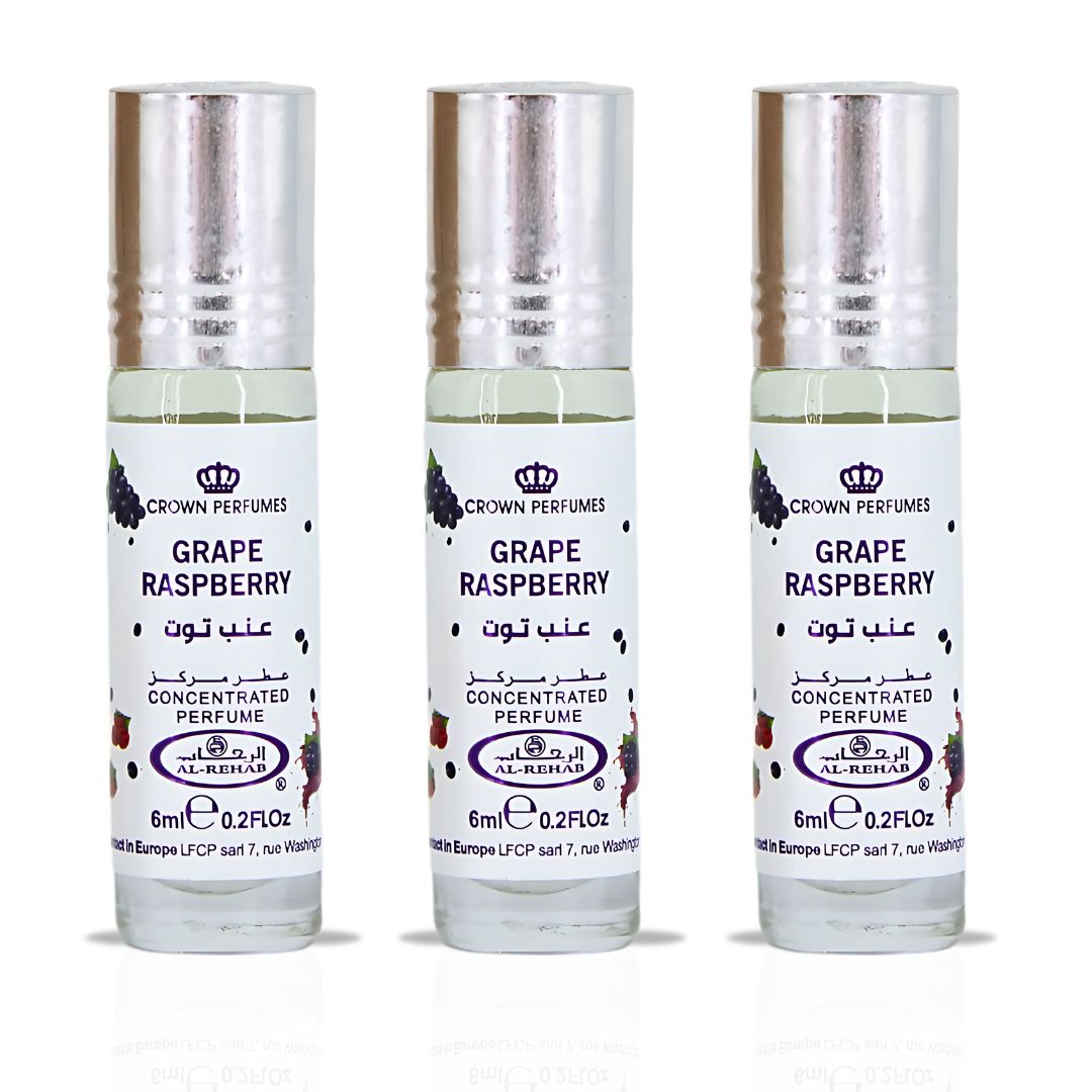 Grape Raspberry Perfume Oil CPO 6ML (0.2 OZ) By Al Rehab | Fruity, Floral, Sweet, Vibrant Fragrance. (PACK OF 3) - Intense Oud