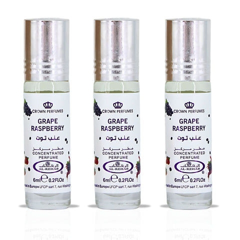 Grape Raspberry Perfume Oil CPO 6ML (0.2 OZ) By Al Rehab | Fruity, Floral, Sweet, Vibrant Fragrance. (PACK OF 3) - Intense Oud