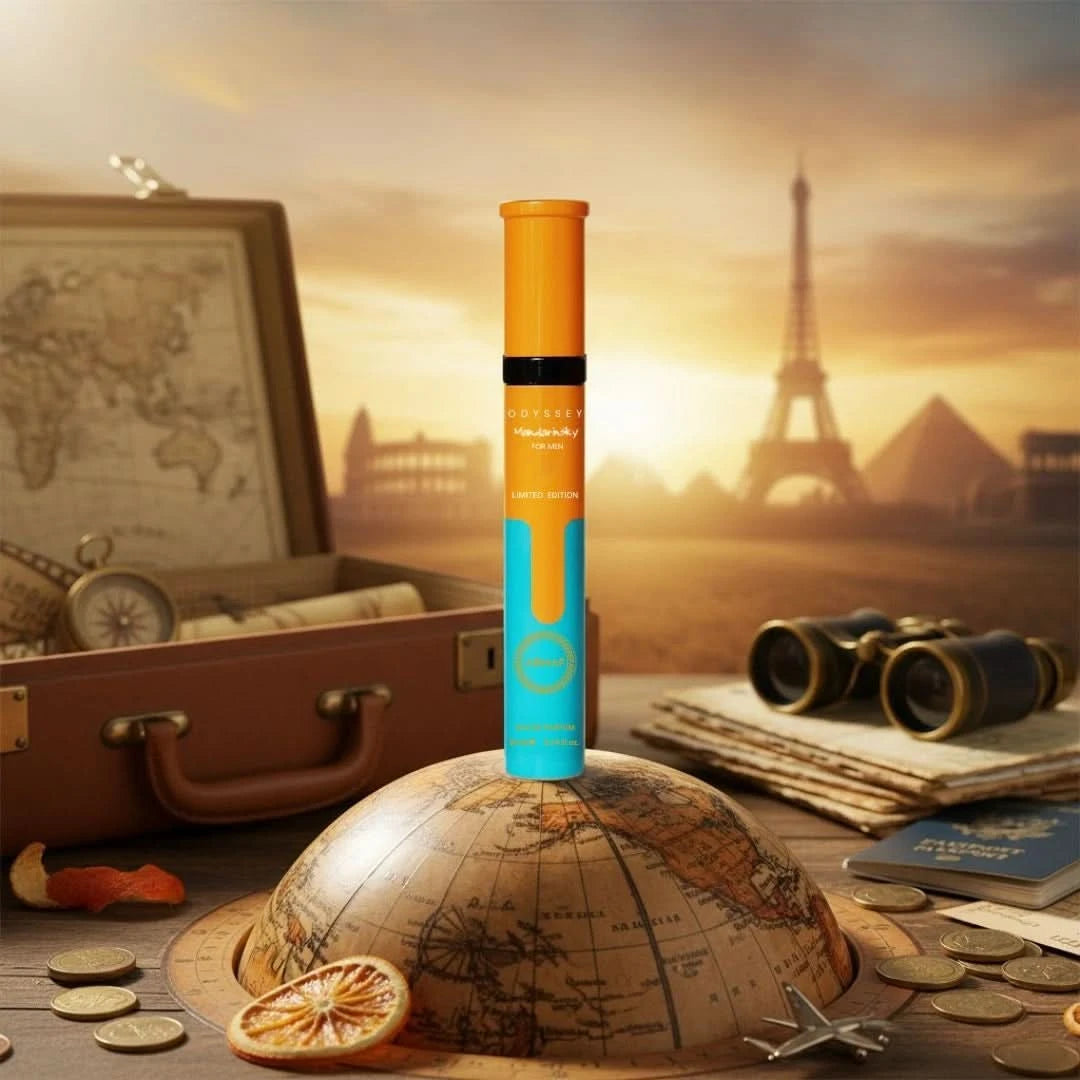 Odyssey Mandarin Sky Eau de Parfum Spray by Armaf, 10ml bottle, featuring a sleek design and vibrant mandarin scent.