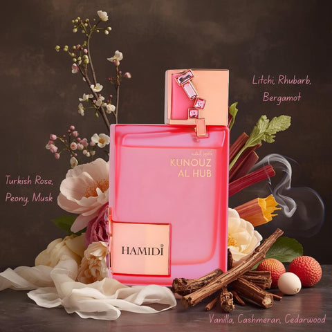 The Lychee Love Bundle - Aira Eau De Parfum Spray 100ml (3.4 oz) By Paris Corner & Royal Musk Lychee Rose Eau de Parfum Spray 100ml (3.4 oz) by Surrati & Kunouz Al Hub Eau de Parfum Spray 100ml (3.4 oz) by Hamidi