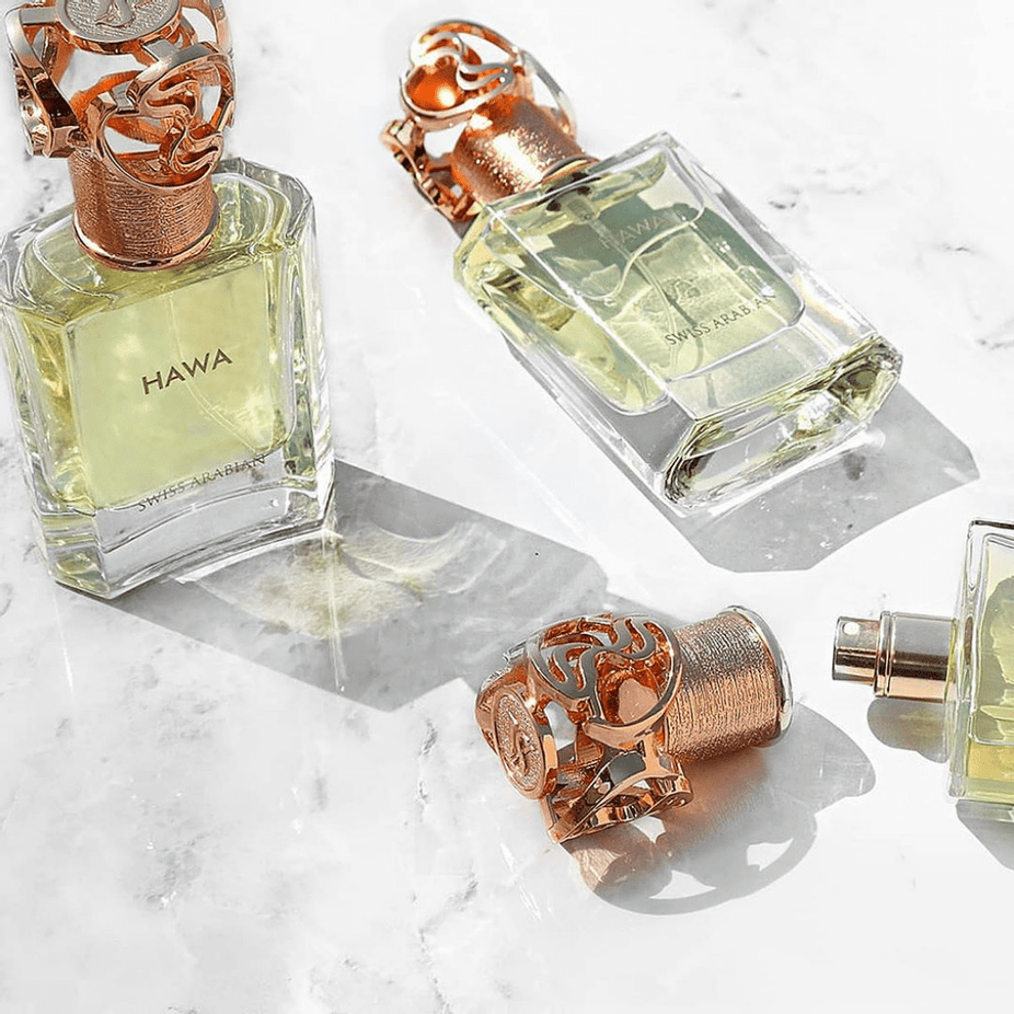 Swiss Arabian Hawa Waaw Series EDP 50ml bottle, elegant perfume bottle with floral and fruity design, Eau de Parfum fragrance.