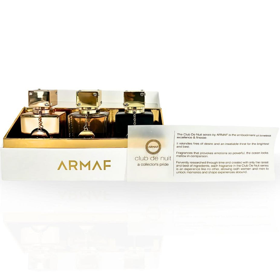 Armaf 3-piece Club De Nuit Women Collector's Pride Eau De Parfum gift set with three 30ml spray bottles, luxurious miniature parfum collection.
