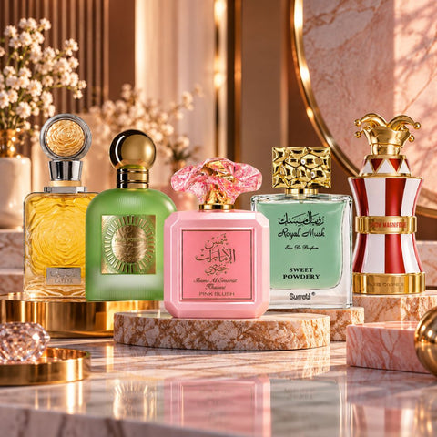 Sweet Powdery by Surrati, Pear potion & Show Magnifique by Paris Corner, Pink Blush & Rafeef by Ard Al Zaafaran by Ard AL Zaafaran Eau de Parfum Sprays 100ml (Bundle)