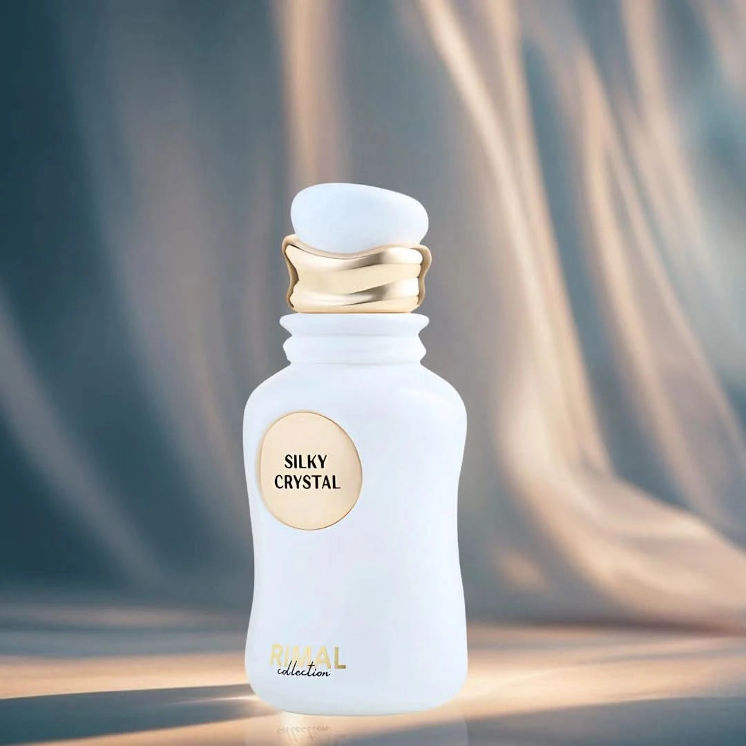 Rimal Collection Silky Crystal Eau de Parfum spray 100ml bottle with elegant design and clear glass packaging.