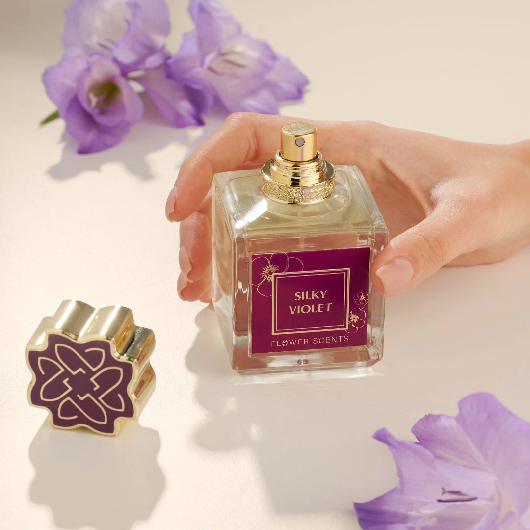 Silky Violet Eau de Parfum Spray 65ml (2.2 oz) by Flower Scents | Bright Bergamot, Soft Powdery Violet and a Sophisticated Woody Dry-Down - Intense Oud