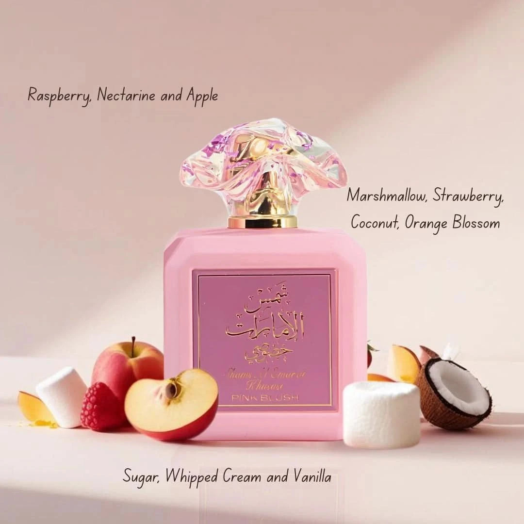 Lattafa Eclaire Pistache & Banoffi, Ard Al Zaafaran Pink Blush perfume sprays, 100ml bundle featuring two elegant fragrance bottles.