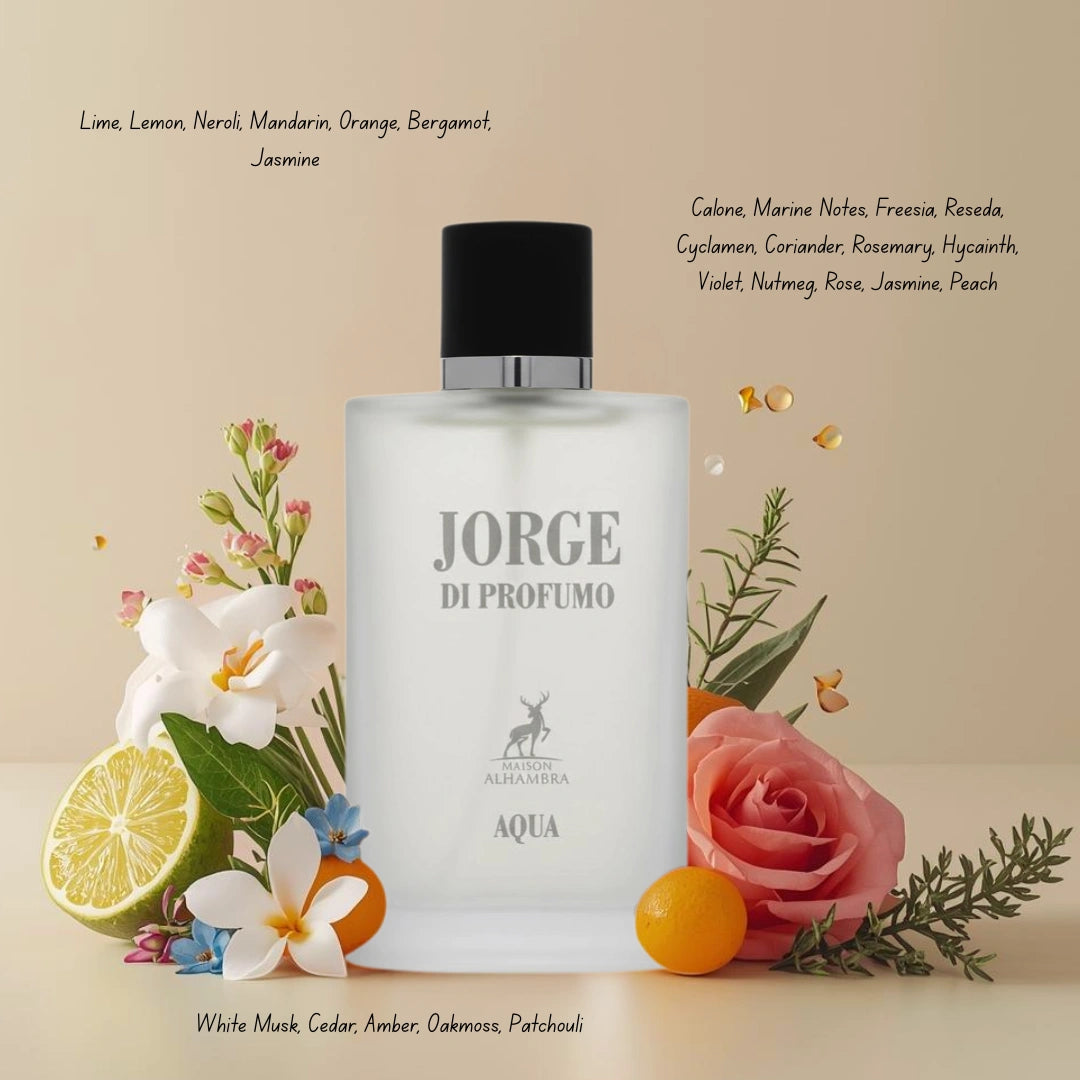 Maison Alhambra Summer Bundle featuring Jorge di Profumo, Aqua, and Deep Blue Eau de Parfum sprays in 100ml bottles.
