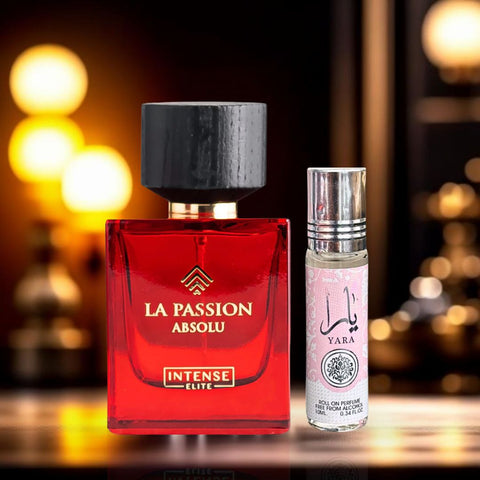 YARA Roll-On Perfume Oil CPO 10ML (0.34 OZ) By Ard Al Zaafaran & La Passion Absolu for Women EDP Spray 100ML (3.4 OZ) by Intense Elite | Embrace Grace with These Captivating Fragrances. (ELITE BUNDLE) - Intense Oud