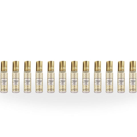 Set of 12 Ard Al Zaafaran Bint Hooran Roll-On Perfume Oil bottles in 10ml size, displayed in a value pack.