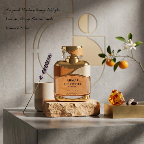 Armaf El Cielo La Rosa Pour Femme and La Rosa Gold Edition Eau de Parfum spray bundle, 100ml bottles, floral fragrance.