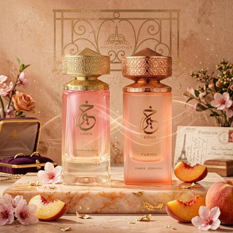 Khair Peach Delulu & Khair Fusion Eau de Parfum Sprays 100ml (3.4 oz) by Paris Corner (Bundle)