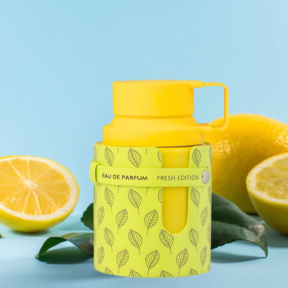 Odyssey Limoni Eau de Parfum Spray by Armaf, 100ml bottle, with a sleek design and lemon-inspired fragrance.