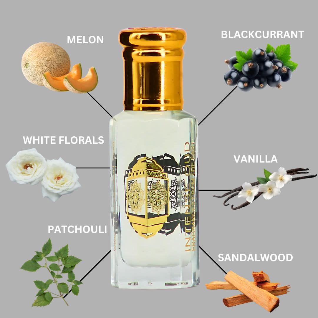 Intense Oud Tasfiq Perfume Oil 12ml in a black gift box, featuring a clear glass bottle with a black cap and elegant design.