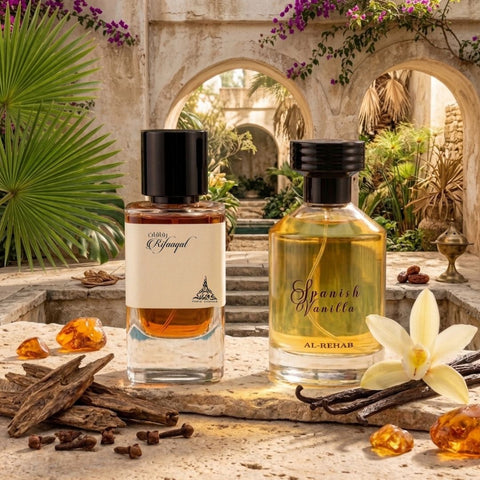 Rifaaqat 80ml (2.7 oz) by Paris Corner & Spanish Vanilla 100ml (3.4 oz) by Al Rehab Eau de Parfum Sprays (Bundle)