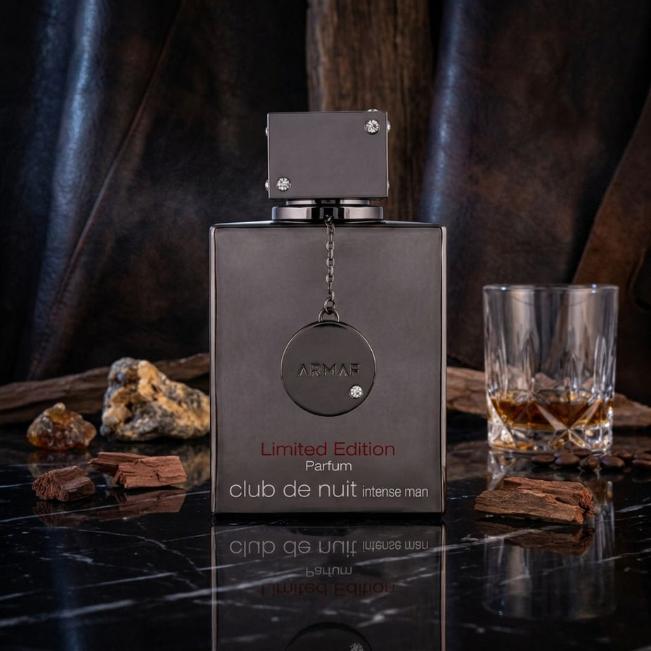 Armaf Club De Nuit Intense Man Limited Edition Pure Parfum box with 105ml EDP bottle, featuring sleek packaging and luxurious design.