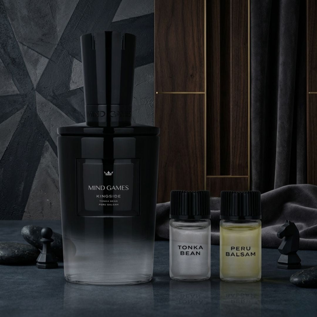 Kingside Extrait de Parfum 100ml by Mind Games, elegant glass bottle with a sleek design for this luxurious EDP fragrance.