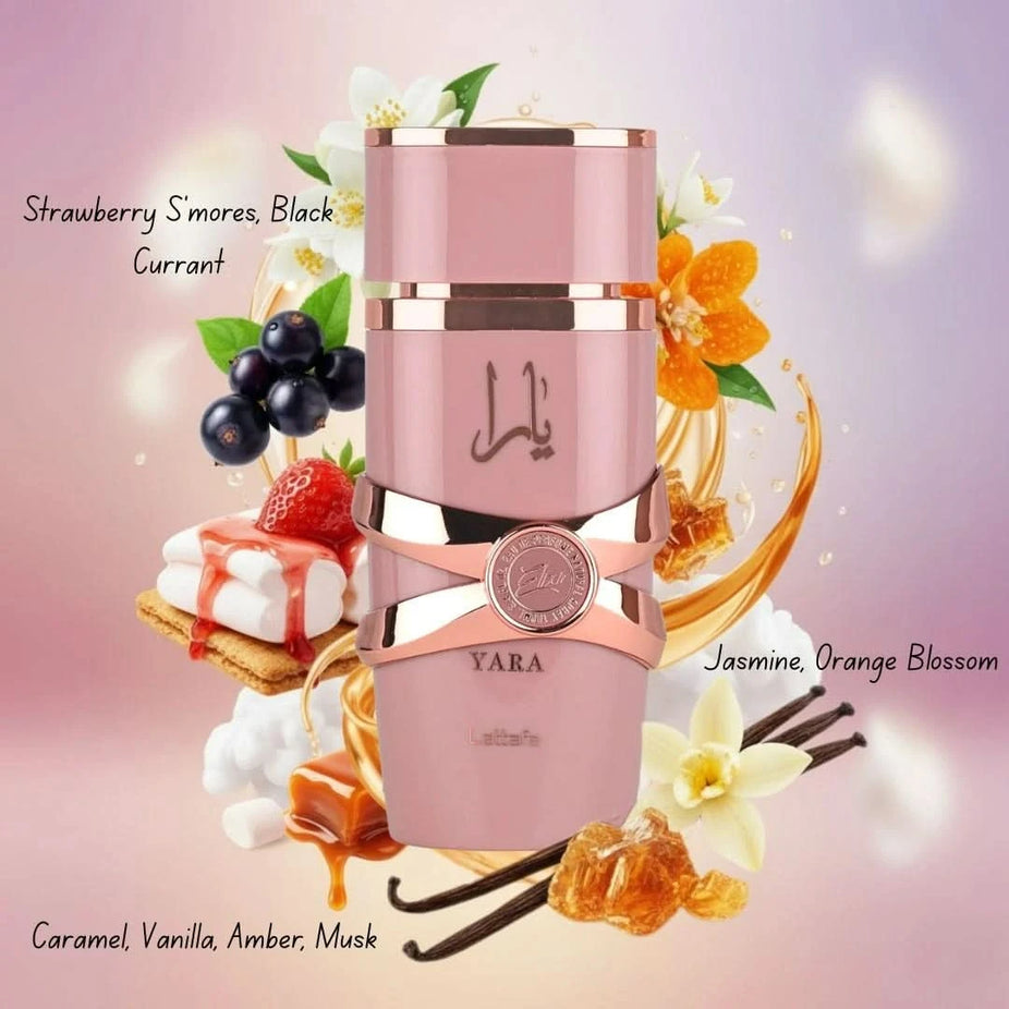 Lattafa Yara and Raneen Asdaaf Eau De Parfum Spray bundle, featuring two elegant perfume bottles, 100ml and 80ml.