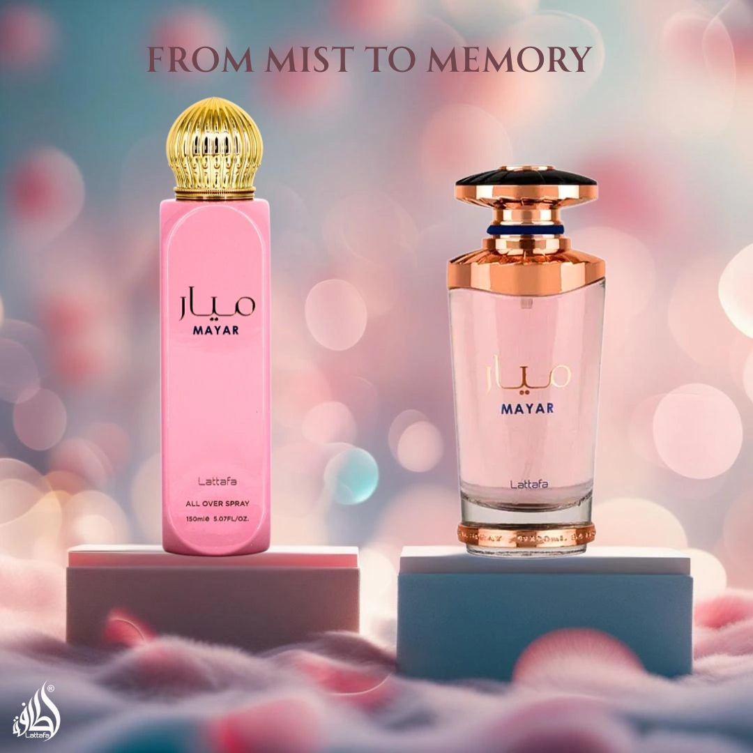 Mayar Eau de Parfum Spray 100ml (3.4 oz) & All Over Spray 150ml (5.07 oz) by Lattafa | Fresh In Every Spray (Bundle) - Intense Oud