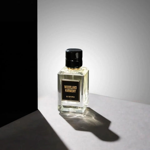 Serenity Woodland Harmony Eau de Parfum spray 65ml with elegant bottle, showcasing natural floral and woody scent elements.