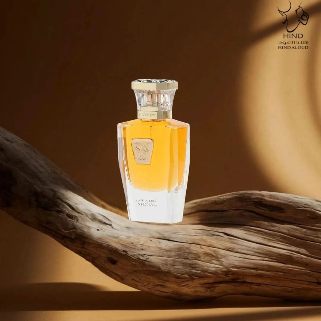 Hind Al Oud Ahojas Eau de Parfum spray bottle, 50ml, with elegant design and floral perfume packaging visible in the image.
